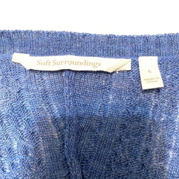 SOFT SURROUNDINGS Size L V-Neck Cable Knit Lightweight Sweater Dusty Blue - Picture 6 of 6